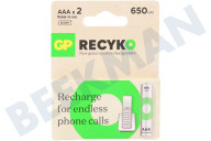 GP GPRCK65AAA680C2  LR03 ReCyko+ AAA 650 - 2 wiederaufladbare Batterien geeignet für u.a. 650mAh NiMH