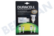 Duracell DRBUN001NL  DRBUN001-NL Micro-USB-Lade-Kit geeignet für u.a. USB-Ladegerät + USB-Autoladegerät + 1m und 2m Micro-USB-Kabel