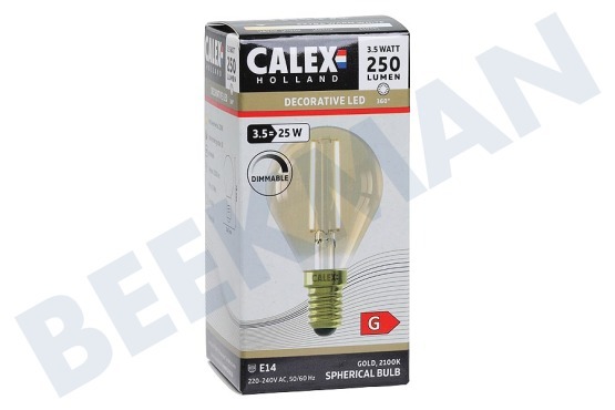 Calex 1101004400 LED Vollglas Fadenlampe 3,5 Watt, E14 Gold P45