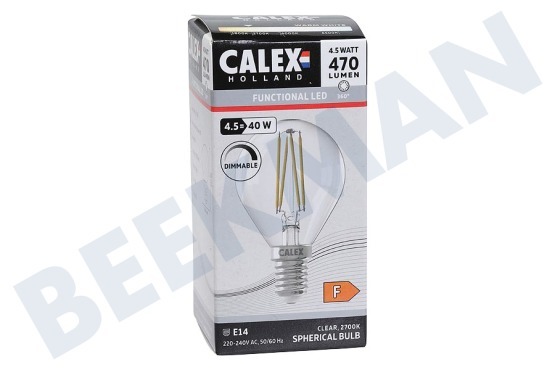 Calex 1101004200 LED Straight Filament Kugellampe Klar 4,5 Watt, E14