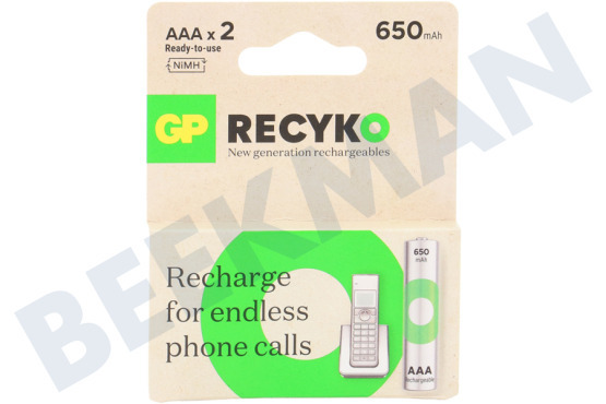 GP  LR03 ReCyko+ AAA 650 - 2 wiederaufladbare Batterien