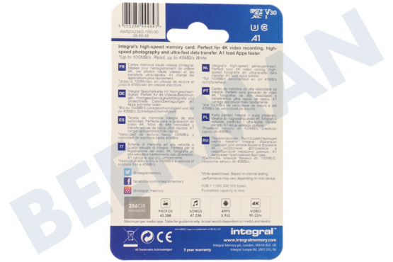 Integral INMSDX256G-100V30 V30 Hochgeschwindigkeits-Micro-SDHC-Karte 256 GB