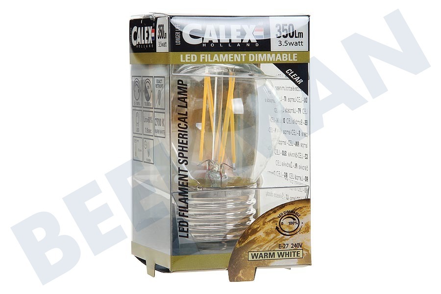 Calex 474483 Calex LED Vollglas Filament Miniglobe Klar 3.5W 350lm