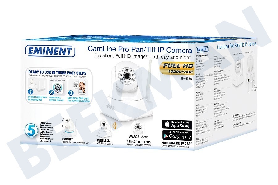 Eminent EM6330 CamLine Pro Pan/Tilt IP-Kamera 1080p Full HD Weiß