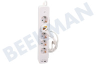 Q-Link 5520376  Steckdosenleiste geeignet für u.a. fünffach mit Schutzerde und Schalter 3x 1,5 mm2 1,5 Meter 1x USB-A, 1x USB-C, Weiß geeignet für u.a. fünffach mit Schutzerde und Schalter