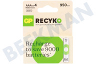 GP GPRCK95AAA635C4  LR03 ReCyko+ AAA 950 - 4 wiederaufladbare Batterien geeignet für u.a. 950mAh NiMH