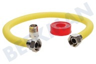 Easyfiks SM1076  Gasleitung geeignet für u.a. Gelb, komplett mit Komfortanschluss 1/2 "und tefl.tape Anschlusskit Komplett 60cm für Einbaugeräte geeignet für u.a. Gelb, komplett mit Komfortanschluss 1/2 "und tefl.tape
