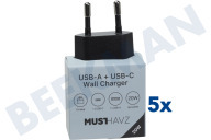 Musthavz  MHTG2U20WBLK Musthavz to Go 2-Port USB-A und USB-C Ladegerät 20 Watt, Schwarz geeignet für u.a. USB-A und USB-C, Universell einsetzbar