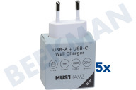 Musthavz  MHTG2U20WWHT Musthavz to Go 2 Port USB-A und USB-C Ladegerät 20 Watt, weiß geeignet für u.a. USB-A und USB-C, Universell einsetzbar