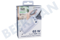 Gembird TA-UC-PDQC65-01-W  USB-C-Kombi-Schnellladegerät, 65 Watt geeignet für u.a. USB-C, USB-A, 3 Anschlüsse, PowerDelivery