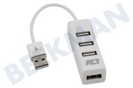 ACT  AC6200 Mini 4-Port USB 2.0 Hub geeignet für u.a. USB 2.0 Weiß