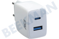 ACT  AC2122 USB-C- und USB-A-Ladegerät 20 Watt mit Power Delivery geeignet für u.a. Power Delivery PPS, Schnellladung, GaNFast