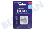 Integral INFD64GB360CDL3.0  360-C Dual Typ-C und USB3.0-Flash-Speicherstick64 GB geeignet für u.a. USB-C- und USB3.0-Flash-Speicherstick