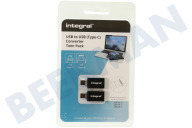 Integral  INADUSB3.0ATOCTW USB -> USB-Typ-C-Konverter, Doppelpack geeignet für u.a. USB 2.0, USB 3.0, USB 3.1