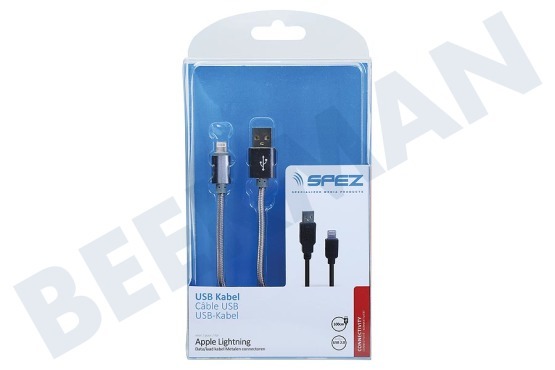 Spez  USB Anschlusskabel Apple-Lightning, Metal, Grau, 100 cm