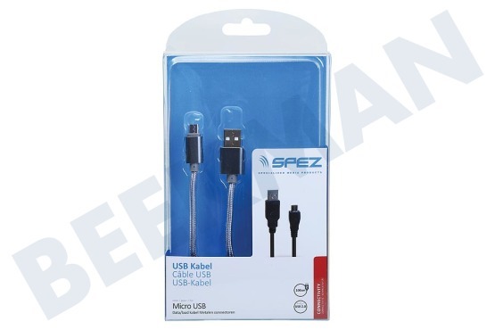 Spez  USB Anschlusskabel Micro-USB, Metall, Grau, 100 cm