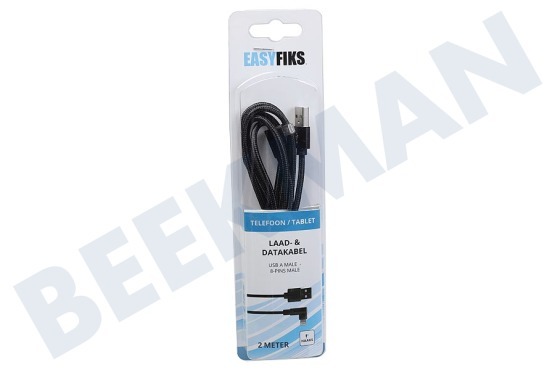 Easyfiks  8-pin USB Lade- und Datenkabel 200cm Grau / Schwarz