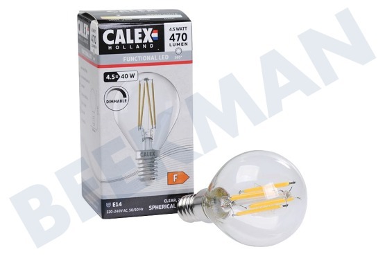 Calex  1101004200 LED Straight Filament Kugellampe Klar 4,5 Watt, E14