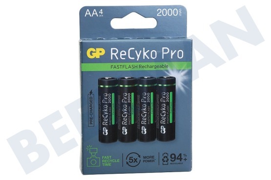 GP  LR6 ReCyko+ Pro Photoflash AA 2000 - 4 wiederaufladbare Batterien
