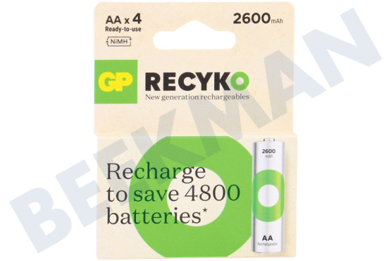 GP  LR6 ReCyko+ AA 2600 - 4 wiederaufladbare Batterien