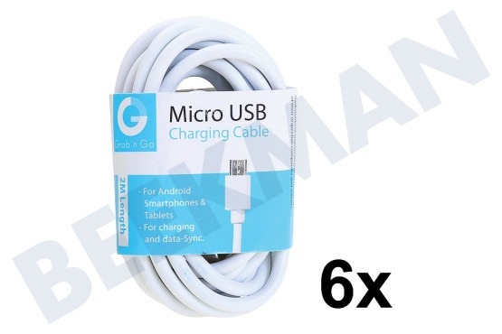 Grab 'n Go  USB Anschlusskabel Micro-USB, schwarz oder weiß, 200cm