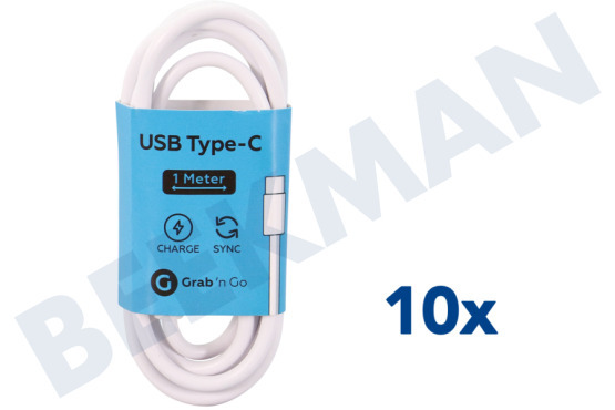 Grab 'n Go  USB Anschlusskabel USB Type C Male zu USB Type A Male, Weiß 1Meter