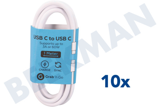 Grab 'n Go  USB Anschlusskabel USB-Typ-C-Kabel auf USB-Typ-C, Weiß