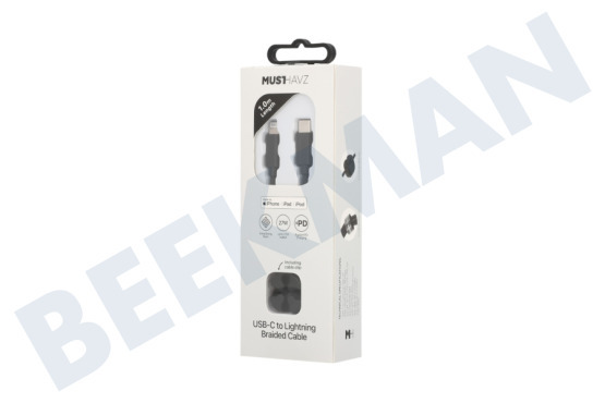Musthavz  MHBRCABUSBLIGHTB Musthavz USB-C auf Lightning geflochtenes Kabel 1,0 Meter, schwarz