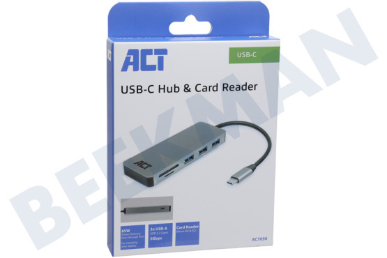 ACT  AC7050 USB-C-Hub 3.0, 3x USB-A, Kartenleser, PD