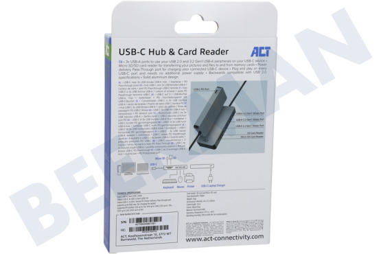 ACT  AC7050 USB-C-Hub 3.0, 3x USB-A, Kartenleser, PD