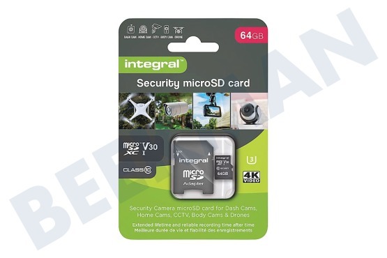 Integral  INMSDX64G10-SEC 64GB Security Micro SD 4K V30 UHS-1U3 A1 Klasse 10