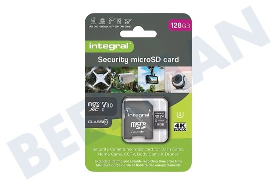 Integral  INMSDX128G10-SEC 128GB Security Micro SD 4K V30 UHS-1U3 A1 Klasse 10