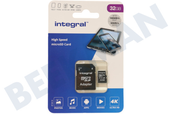 Integral  INMSDH32G-100V30 V30 Hochgeschwindigkeits-Micro-SDHC-Karte 32 GB