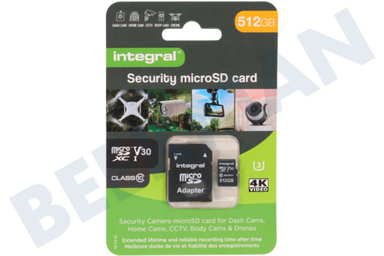 Integral  INMSDX512G10-SEC 512 GB Security-Micro-SD 4K V30 UHS-1U3 A1 Klasse 10