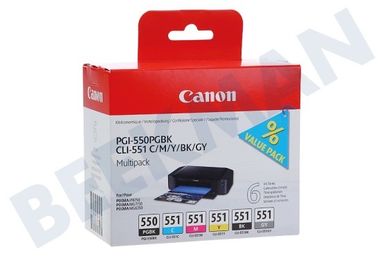 Canon  Druckerpatrone PGI 550  CLI 551 Multipack BK/BK/GY/C/M/Y